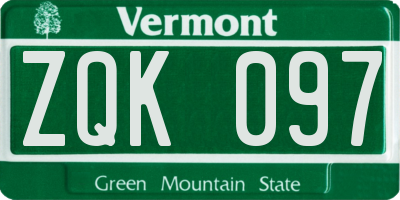 VT license plate ZQK097