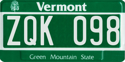 VT license plate ZQK098