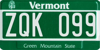 VT license plate ZQK099
