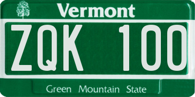 VT license plate ZQK100