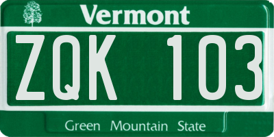 VT license plate ZQK103