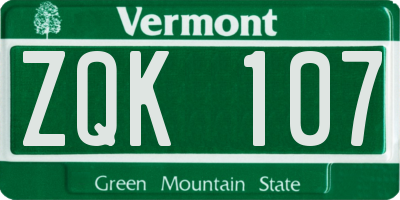 VT license plate ZQK107