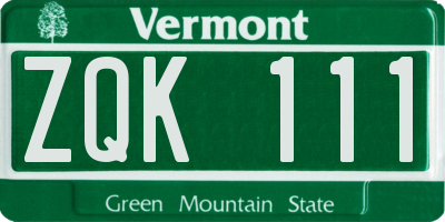 VT license plate ZQK111