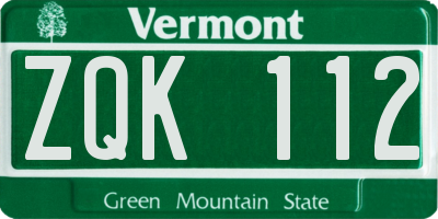VT license plate ZQK112