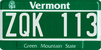 VT license plate ZQK113