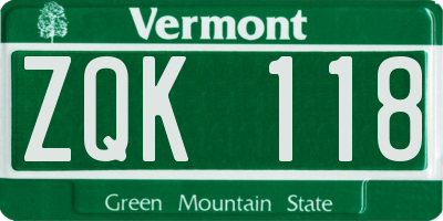 VT license plate ZQK118