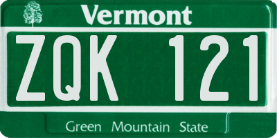 VT license plate ZQK121