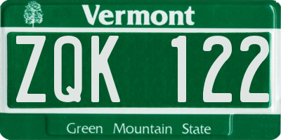 VT license plate ZQK122