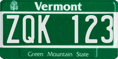 VT license plate ZQK123