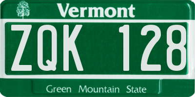 VT license plate ZQK128