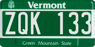 VT license plate ZQK133