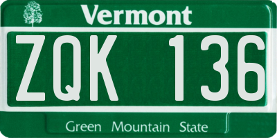 VT license plate ZQK136