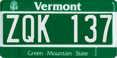 VT license plate ZQK137