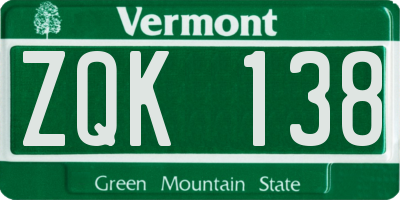 VT license plate ZQK138