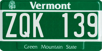 VT license plate ZQK139