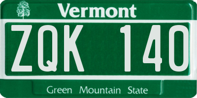 VT license plate ZQK140