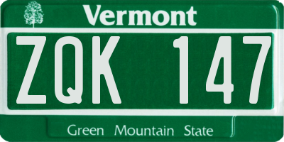 VT license plate ZQK147
