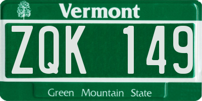 VT license plate ZQK149
