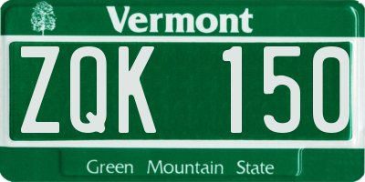 VT license plate ZQK150