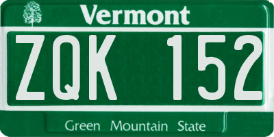 VT license plate ZQK152