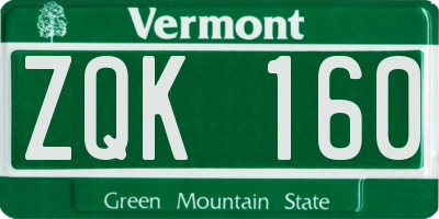 VT license plate ZQK160