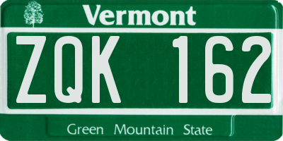 VT license plate ZQK162