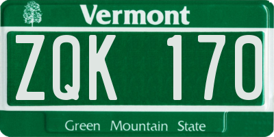 VT license plate ZQK170
