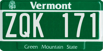 VT license plate ZQK171
