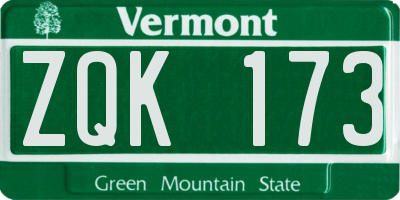 VT license plate ZQK173