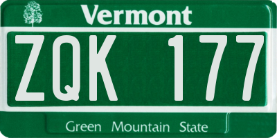 VT license plate ZQK177