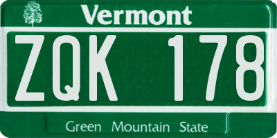 VT license plate ZQK178