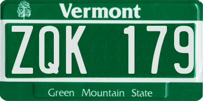 VT license plate ZQK179