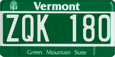 VT license plate ZQK180
