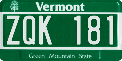 VT license plate ZQK181