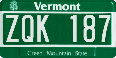 VT license plate ZQK187