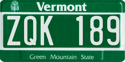 VT license plate ZQK189