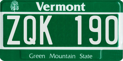 VT license plate ZQK190