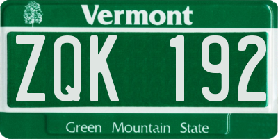 VT license plate ZQK192