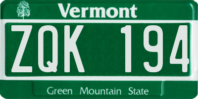 VT license plate ZQK194