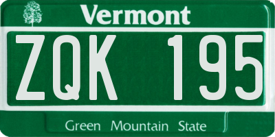 VT license plate ZQK195