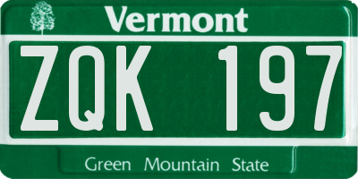 VT license plate ZQK197
