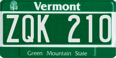 VT license plate ZQK210