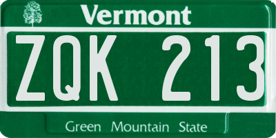 VT license plate ZQK213