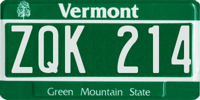 VT license plate ZQK214
