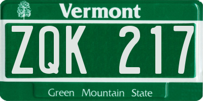 VT license plate ZQK217