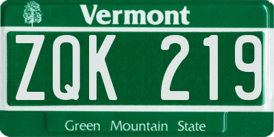VT license plate ZQK219