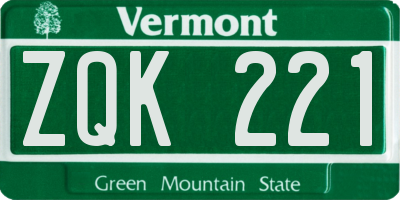 VT license plate ZQK221