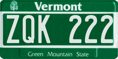 VT license plate ZQK222