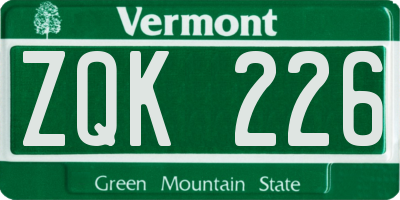 VT license plate ZQK226