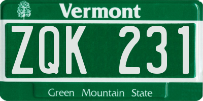 VT license plate ZQK231